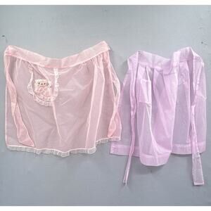 VTG 50s Swiss Dot Aprons Lot 2 Purple Pink Princess Housewife Lace Hostess Kitch